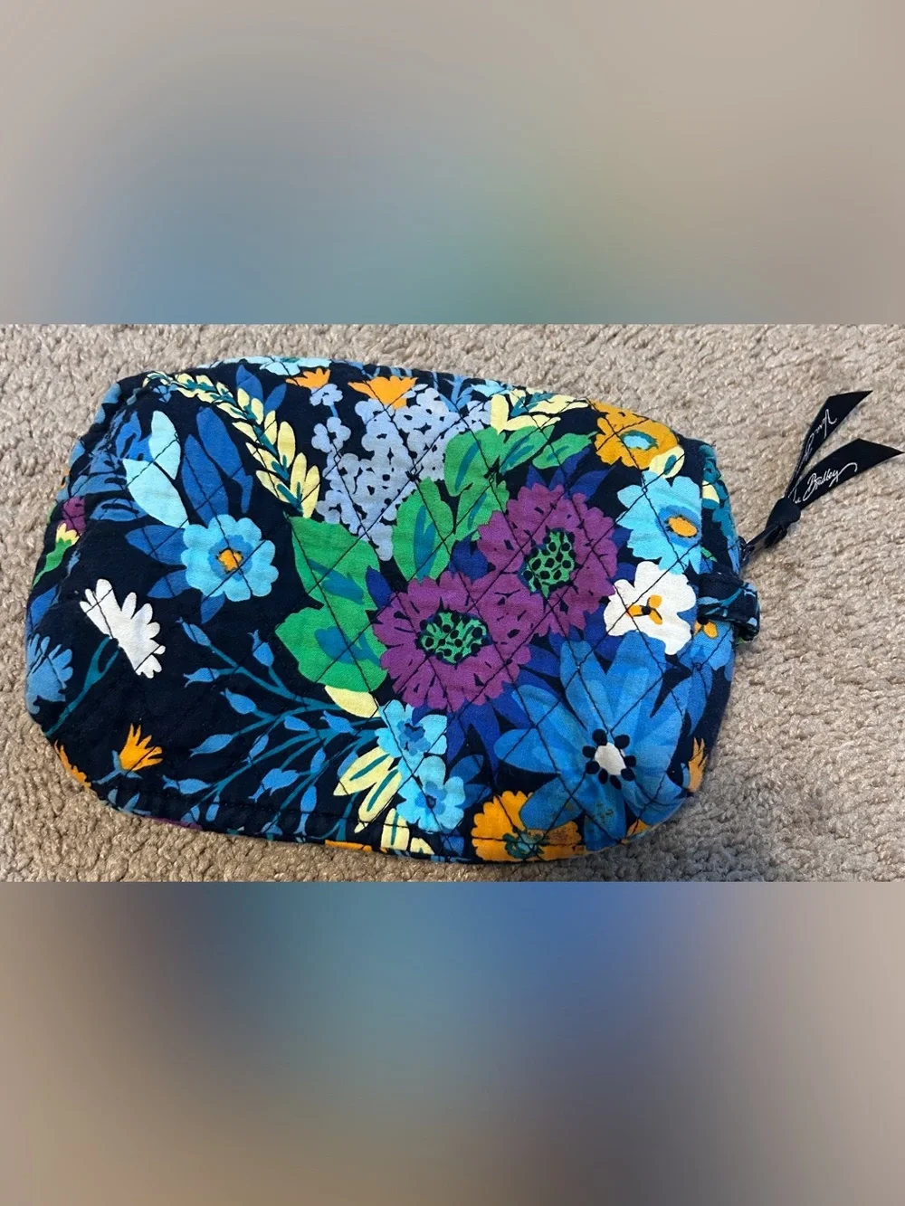 Quilted Vera Bradley Floral Cosmetic Pouch bag in Navy, Blue, Green & Purple